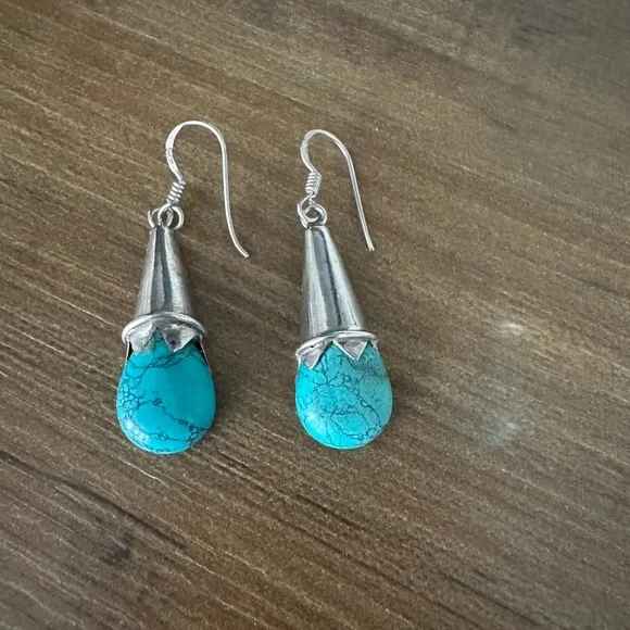925 Silver and Turquoise Drop Earrings - Picture 2 of 4